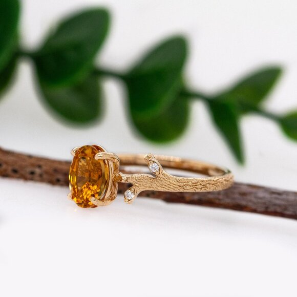 1.1cts Citrine Ring in 14K Solid Gold with Natural Diamond Accents - Picture 5 of 8